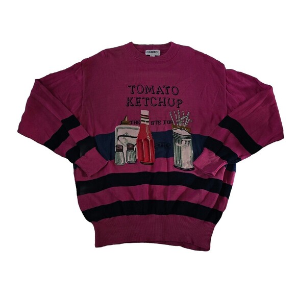 1990s Vintage ICEBERG HISTORY Sweater Tomato Ketchup Size L Italy 90s Pink
